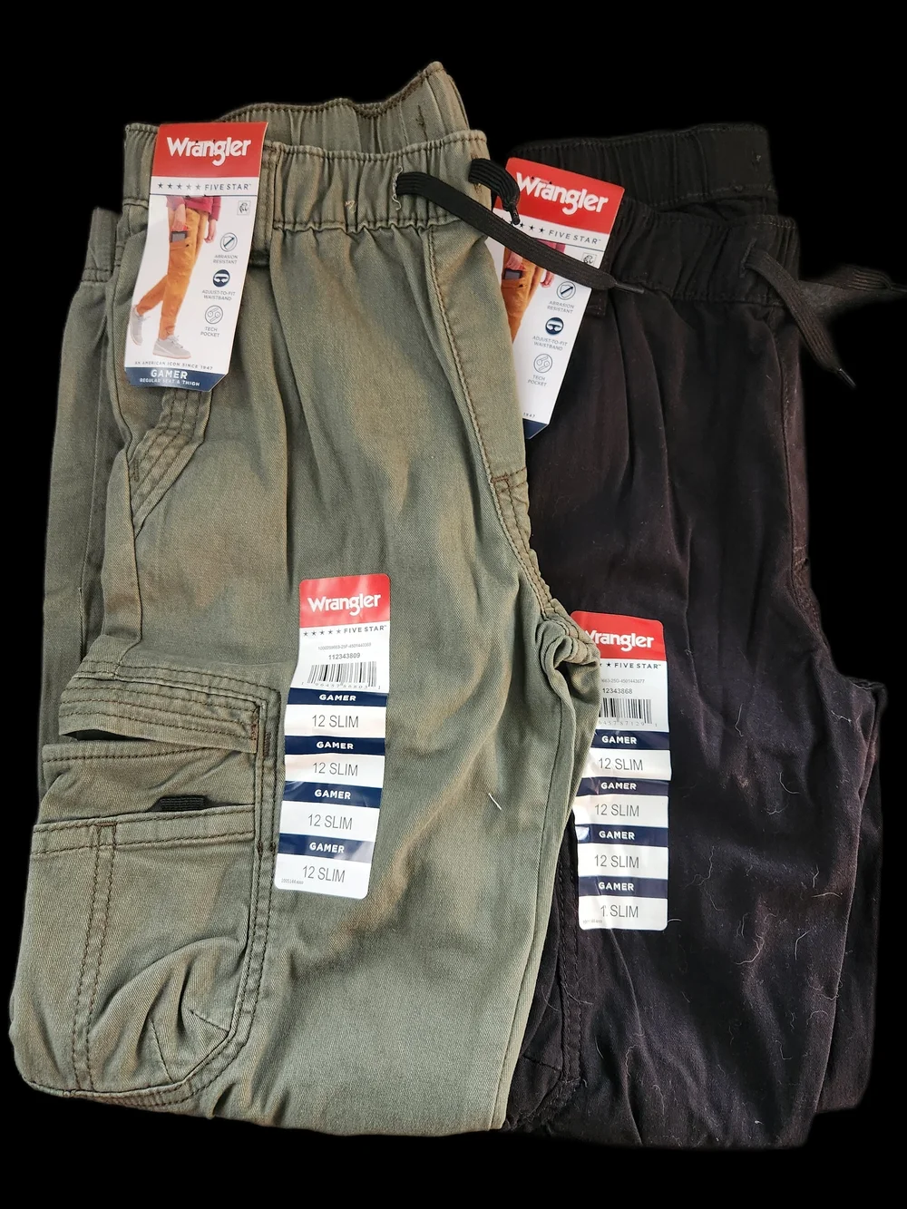 12 Slim Wrangler Kids Cargo Joggers in Olive Green & Black